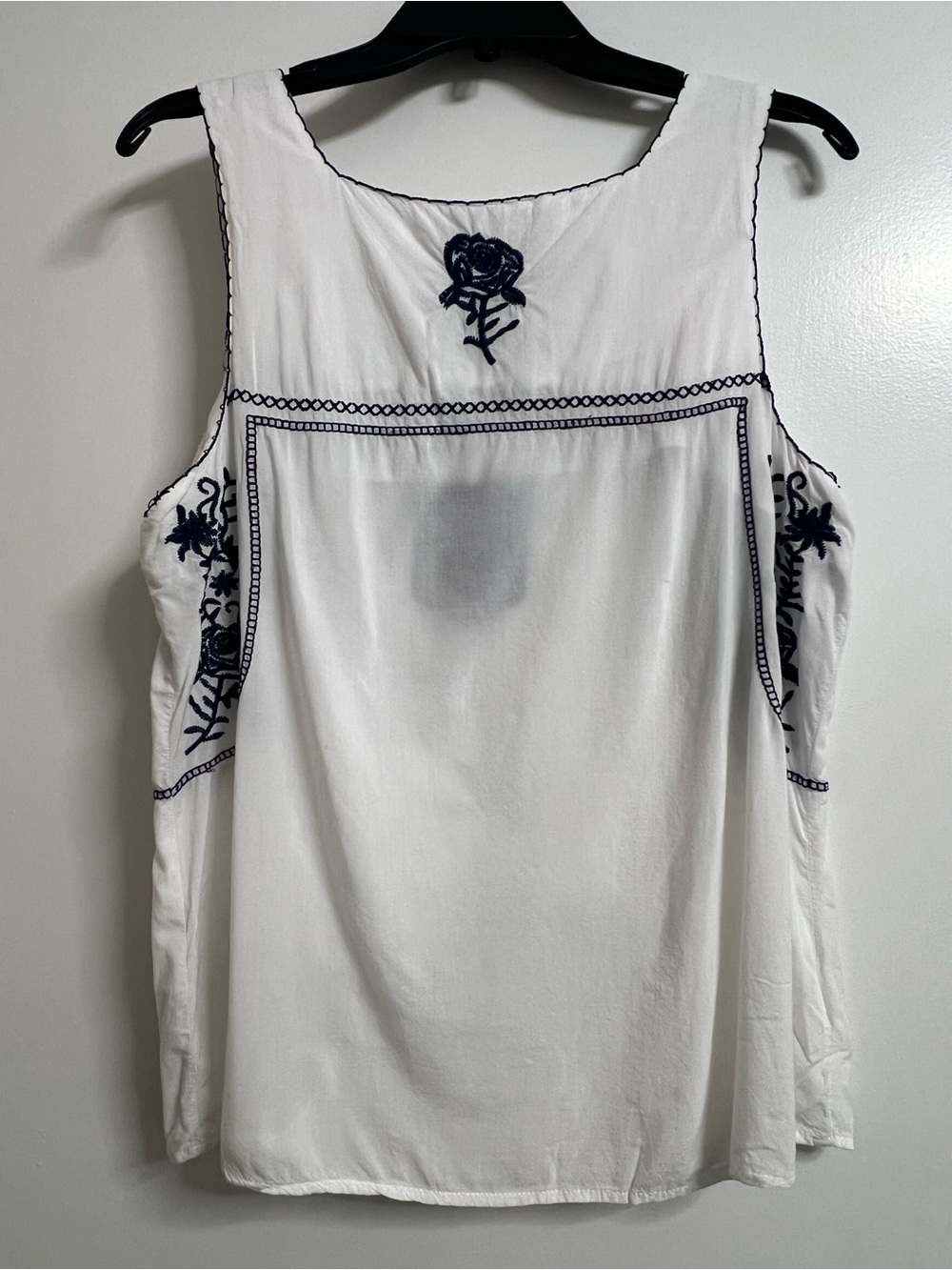 Forever 21 White Tank Top with Navy Floral Embroidery Accents - Picture 4 of 4